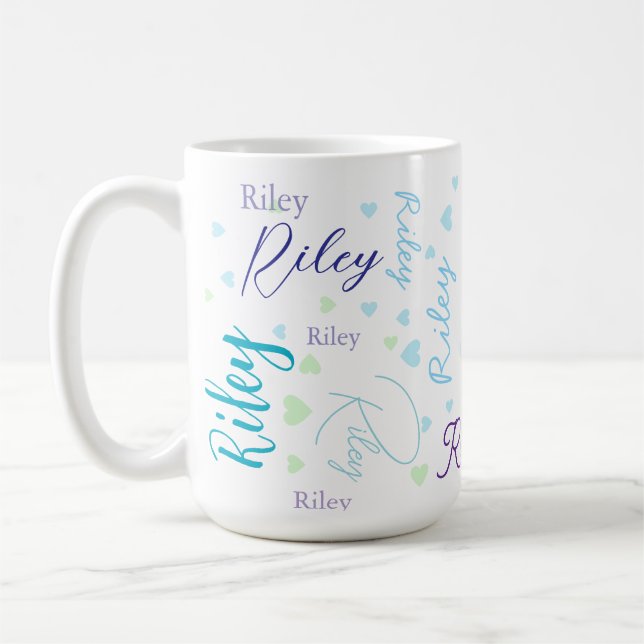 Mug Répétition des noms bleus personnalisés avec de pe (Gauche)