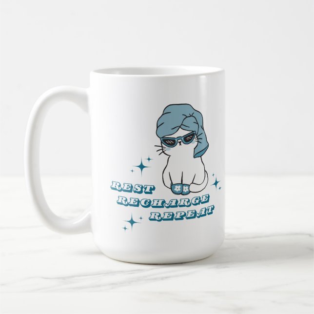 Mug Repos, Recharge, Répéter - Soins personnels et cha (Gauche)