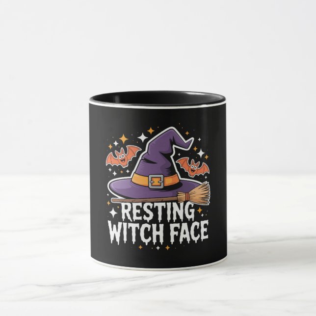Mug Repose Sorcière Visage Scary Broomstick drôle Hall (Centre)