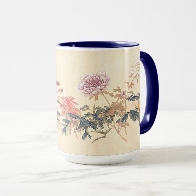 Mug Reproduction d'une peinture antique chinoise de fl (Devant droit)