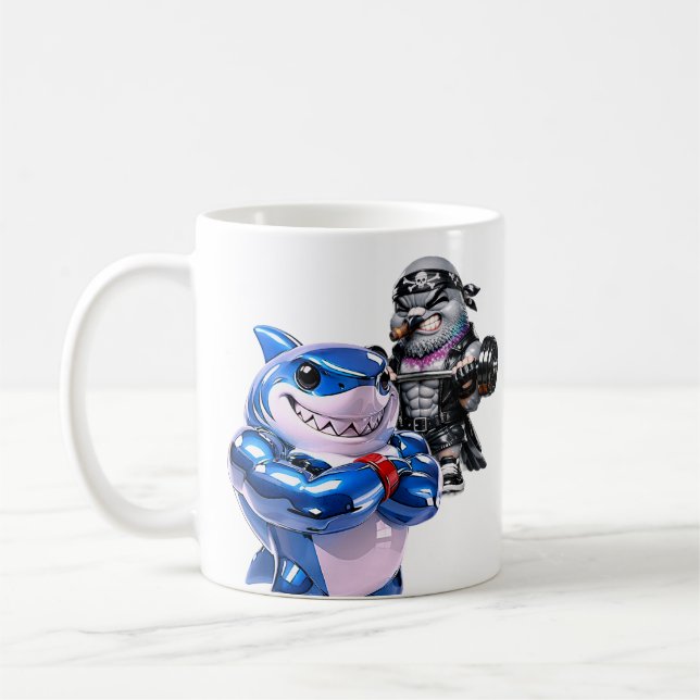 Mug Requin Bleu Pigeon Drôle Bodybuilder Gym (Gauche)
