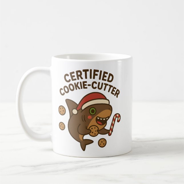 Mug Requin de Noël drôle certifié Cookie-Cutter Pun (Gauche)