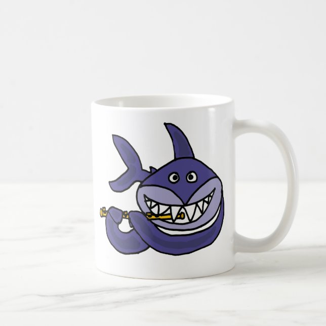 Mug Requin drôle jouant la bande dessinée de cannelure (Droite)