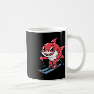 Mug Requin Rouge Mignon Sur Skis Dessin Animé Hiver Al