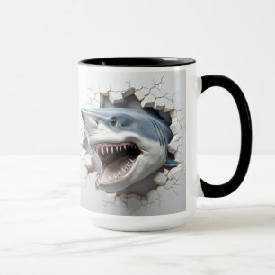 Mug Requin sortant d'un mur fissuré