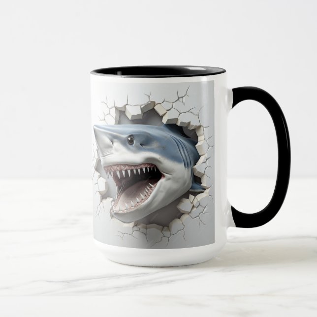Mug Requin sortant d'un mur fissuré (Droite)