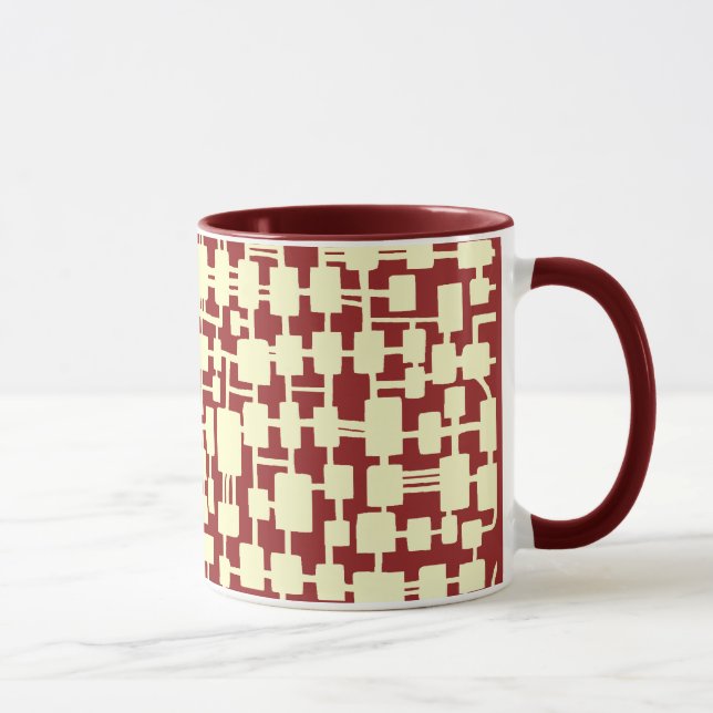 Mug Réseau Abstrait - Crème dans Maroon 941F20 (Droite)