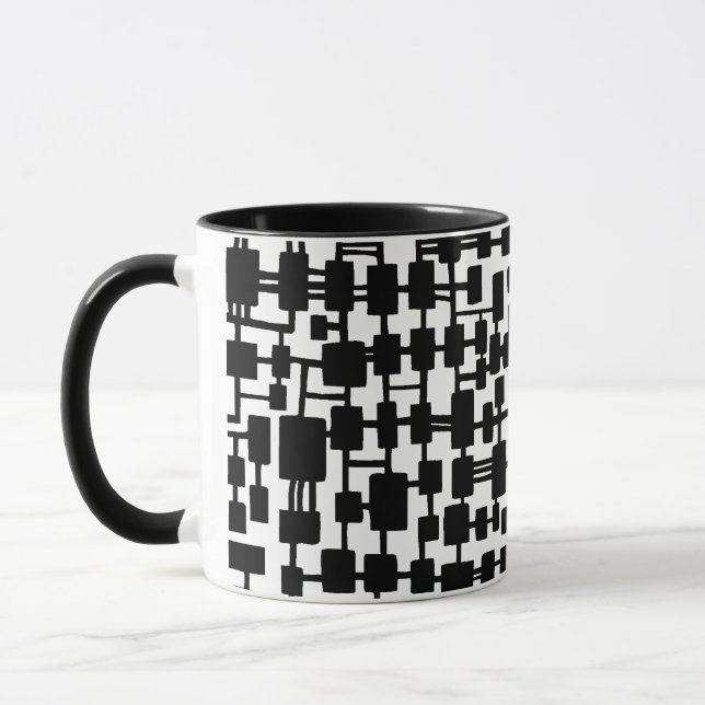Mug Réseau Abstrait - Noir sur Blanc (Gauche)