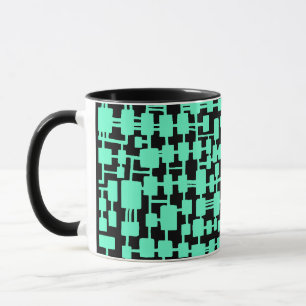 Mug Réseau Abstrait - Turquoise sur Noir