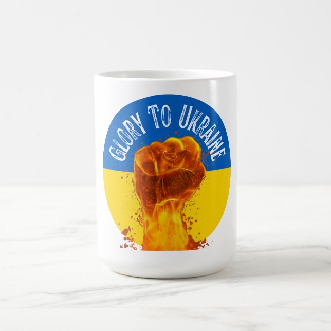 Mug Résistance au drapeau ukrainien Flaming Fist  (Centre)