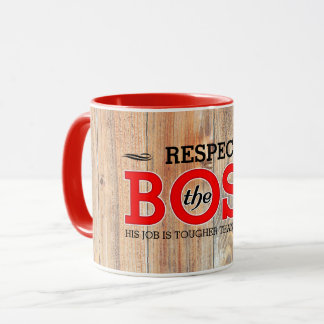 Mug Respect rustique pour le patron sur du bois de gra
