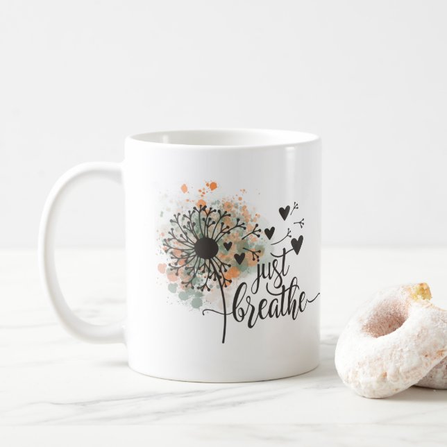 Mug Respirer simplement Pissenlit avec cœurs Yoga Enco (Avec donut)