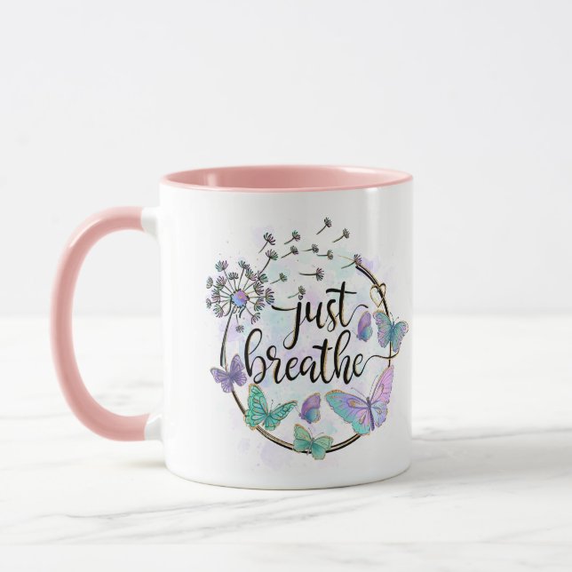 Mug Respirez simplement Papillons Pissenlit Yoga de so (Gauche)