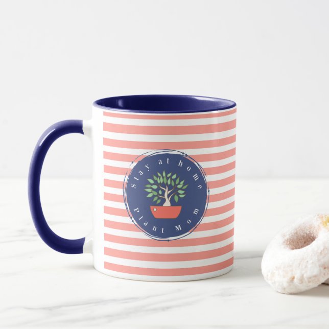 Mug Restez à la maison Plante Maman Bonsai Tree (Avec donut)