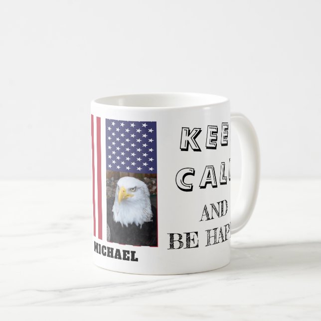 Mug Restez au calme avec la photo USA Flag & Bald Eagl (Devant droit)