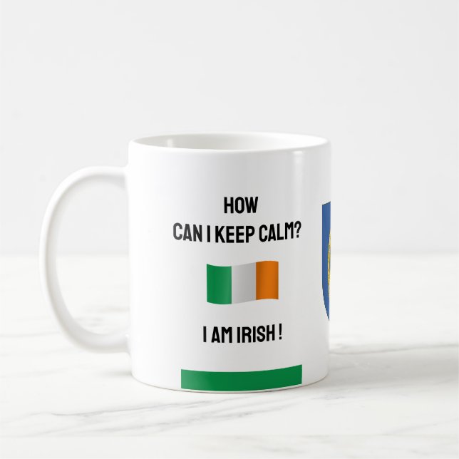 Mug Restez calme Irlande & Drôle Texte, Drapeau Irland (Gauche)
