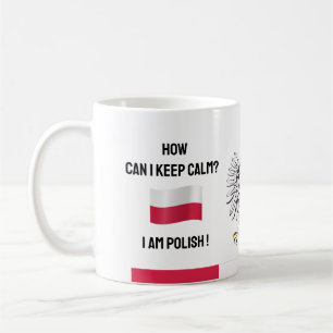Mug Restez calme Pologne & Texte amusant, drapeau polo