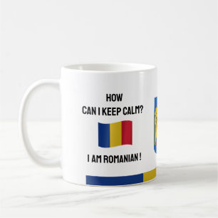 Mug Restez calme Roumanie & Drôle Texte, Drapeau Rouma