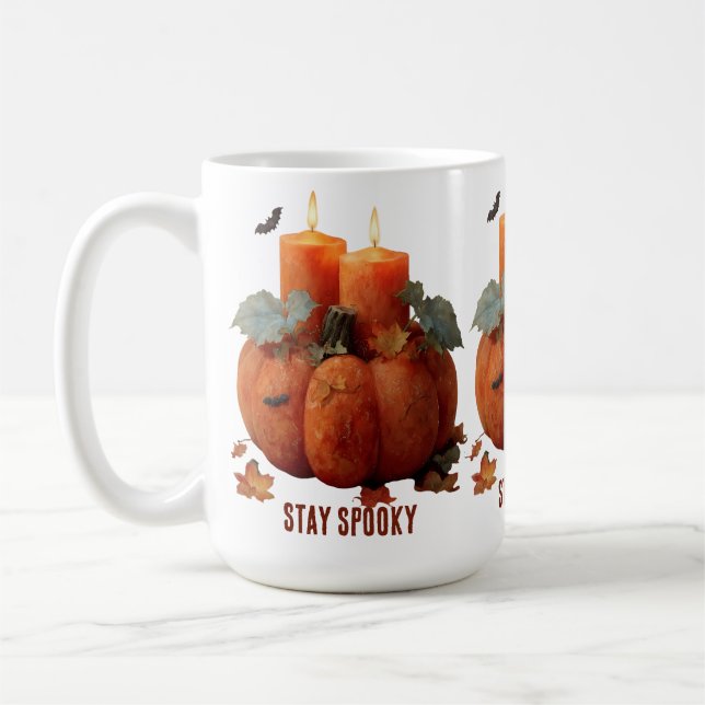 Mug Restez Citrouille Éffrayant avec des bougies (Gauche)