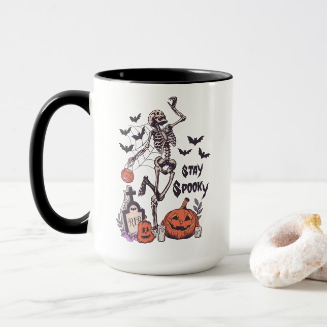 Mug Restez Éffrayant Halloween Skeleton Spider Bat Cit (Avec donut)
