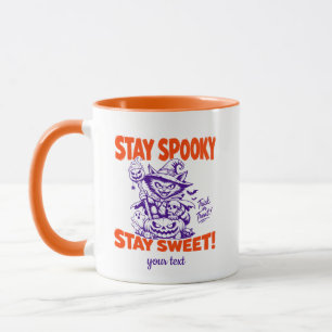 Mug Restez effrayant, restez doux Rétro Sorcière Chat
