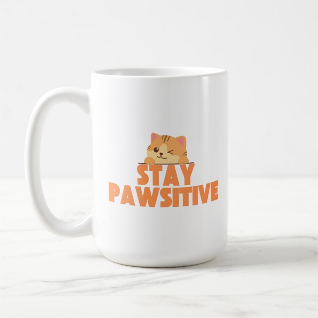 Mug Restez Pawsitif Création de Chat Mignon Clin d'œil (Gauche)