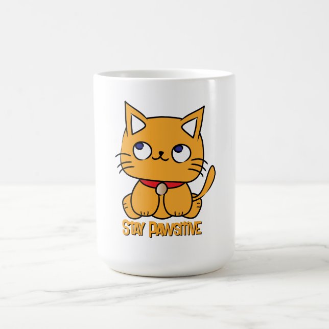 Mug Restez Pawsitif Dessin Animé de Chat Drôle Mignon  (Centre)