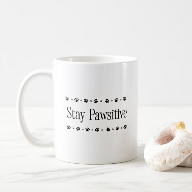 Mug Restez Pawsitive Funky Motivational Chat Chien (Avec donut)