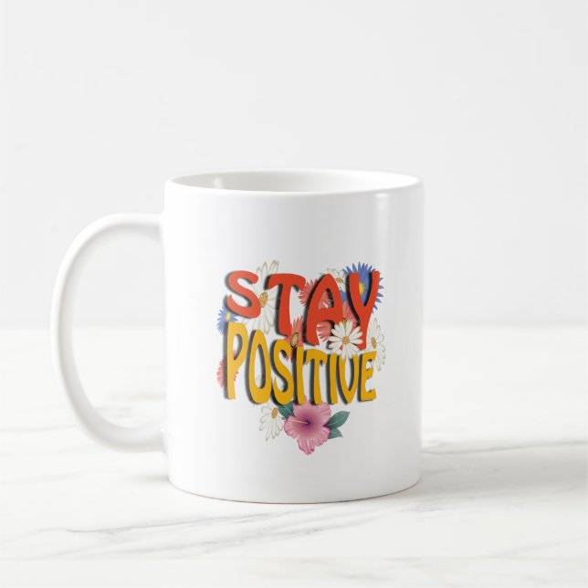 Mug Restez Positif – Floral Motivant  (Gauche)