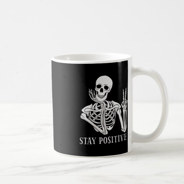 Mug Restez positif Jamais mieux Skeleton amusant Hallo (Droite)
