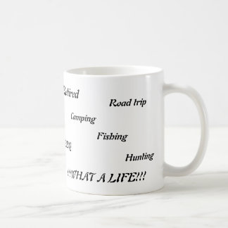Mug Retiré, voyage par la route, camping, pêche, BBQ,