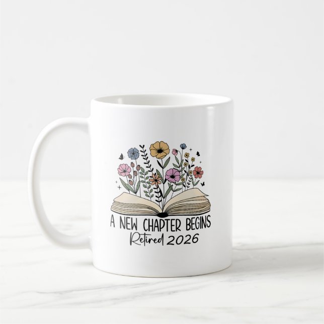 Mug Retired New Chapter Book Floral Design (Gauche)