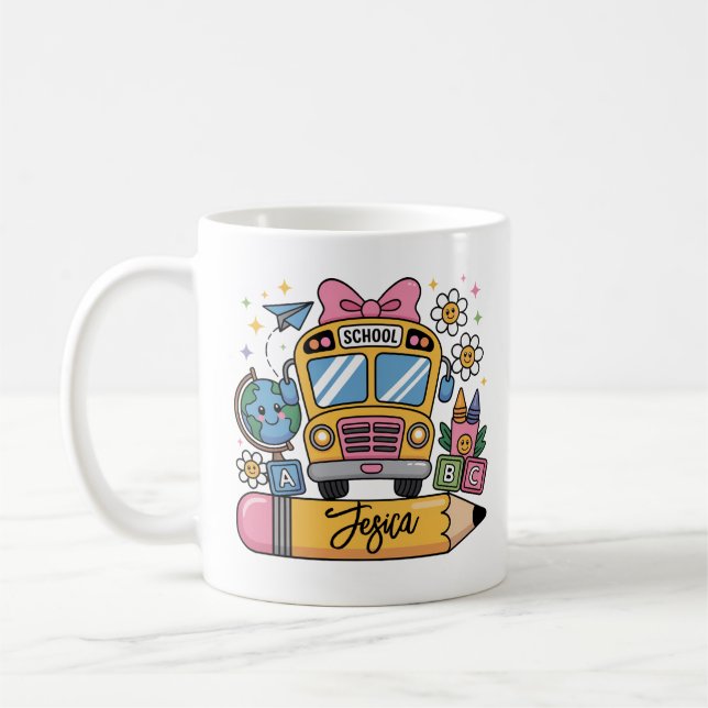 Mug Retour à l'école Coquette Nom personnalisé (Gauche)