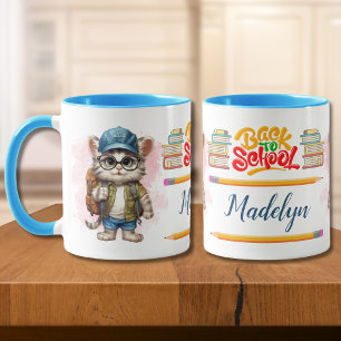 Mug Retourner À L'École Chat Porte Sac À Dos Personnal