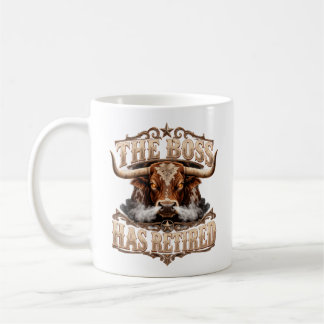 Mug Retraite drôle de patron vintage Western Longhorn