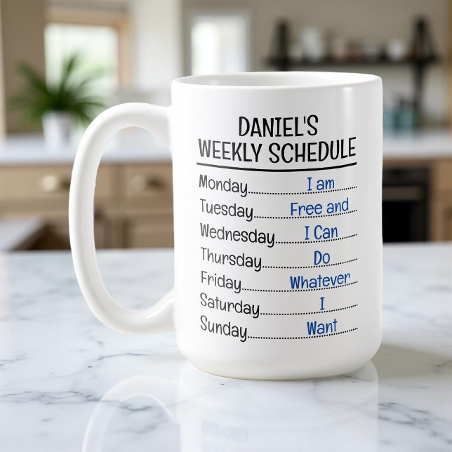 Mug Retraite Funny personnalisée Horaire hebdomadaire (Créateur téléchargé)
