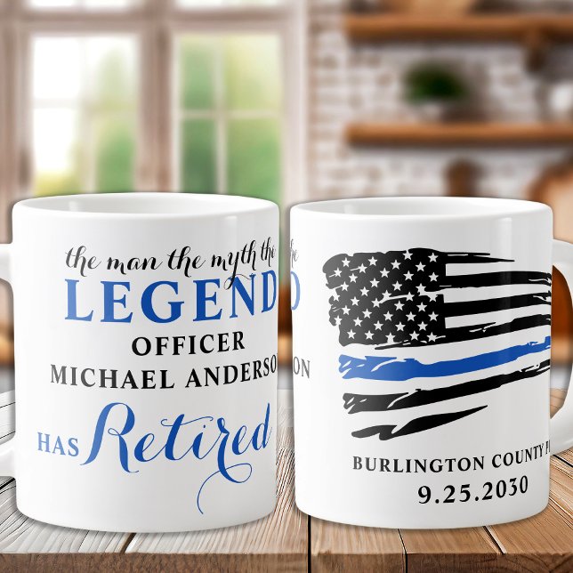 Mug Retraite policière Ligne Bleue Mince Personnalisée (Créateur téléchargé)