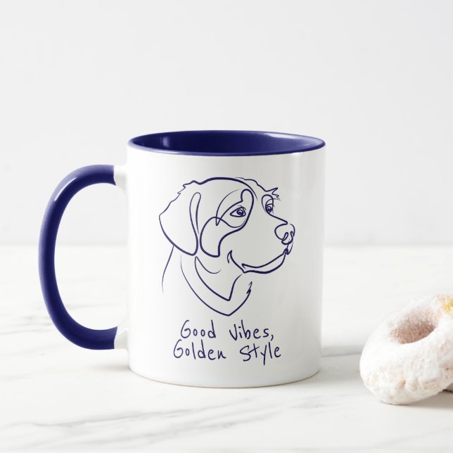 Mug Retriever doré - Bonne vibration, style doré (Avec donut)