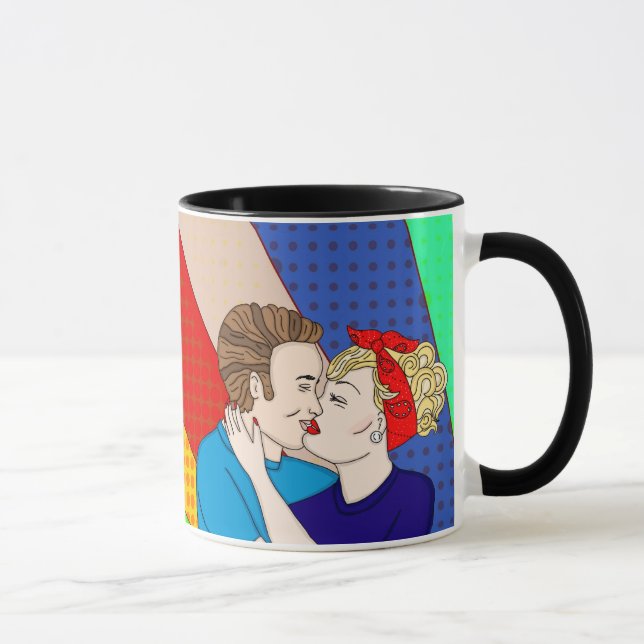 Mug Retro 1950 Style Pop Art Couple Kissing Love (Droite)