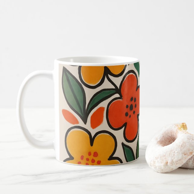 Mug Retro 1960s Style Floral Pattern (Avec donut)