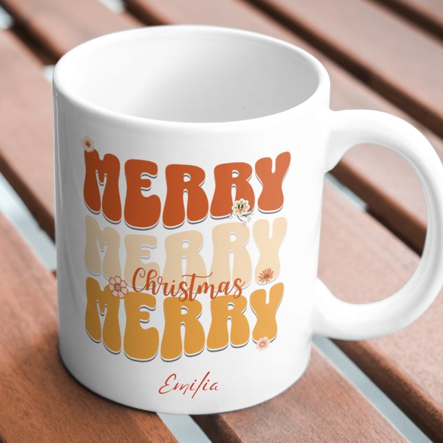 Mug Retro 1960s Super Joyeux Noël Nom Boho (Créateur téléchargé)