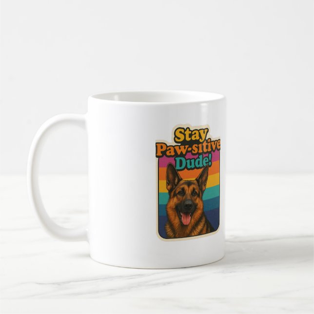 Mug Retro 90s German Shepherd Sticker “Stay Paw-sitiv (Gauche)