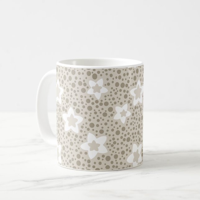 Mug Rétro à pois beige avec des étoiles et des fleurs  (Devant gauche)