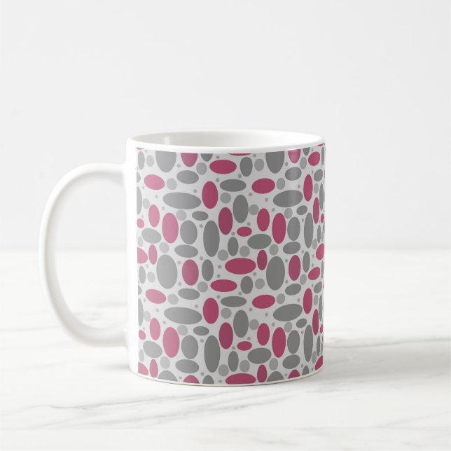 Mug rétro, années 60, pois, gris et rose (Gauche)