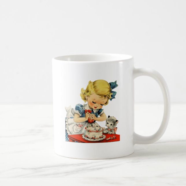Mug Rétro Anniversaire Fille Cake Cat Artwork (Droite)