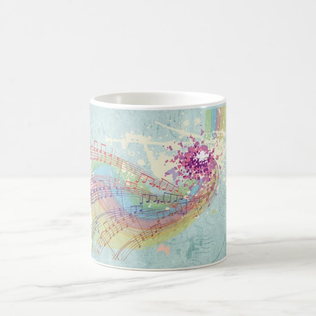 Mug Retro Arc en ciel et notes musicales sur une textu (Centre)