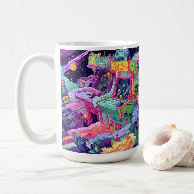 Mug Retro Arcade Machines in Space (Avec donut)
