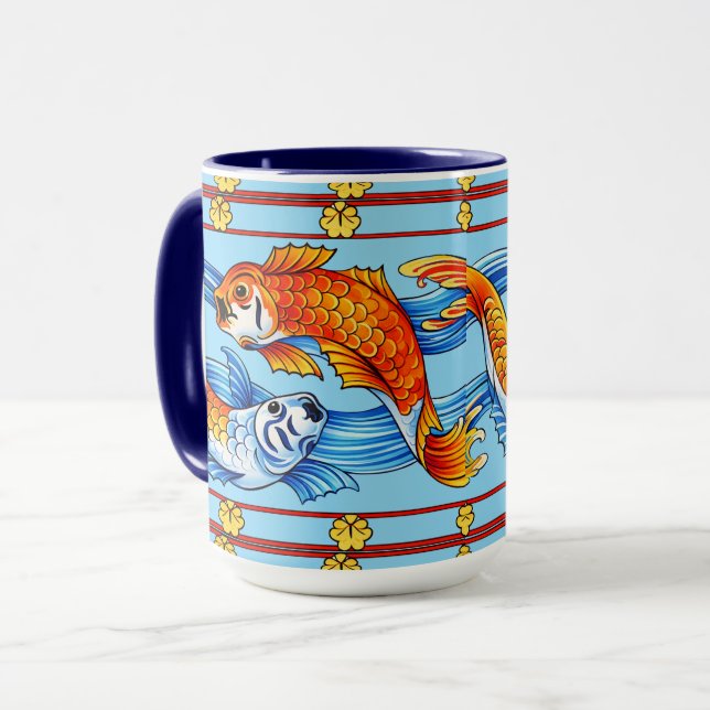 Mug Retro Art Nouveau Koi Fish Frieze Pattern (Devant gauche)