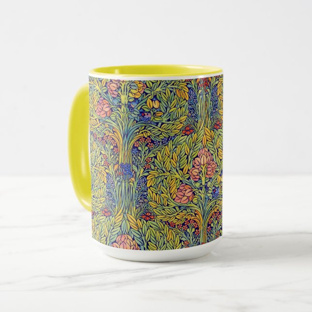 Mug Retro Arts & Crafts style Birds in Trees Pattern (Devant gauche)