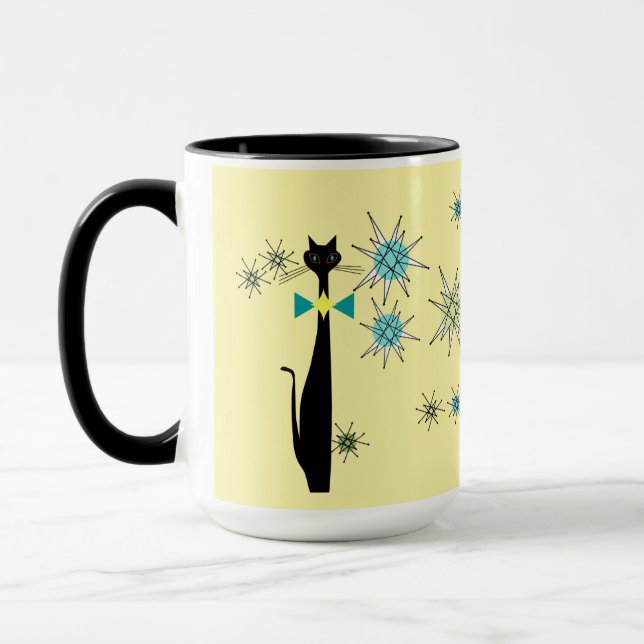 Mug Retro Atomique Cool Chat & Étoiles Mid Century (Gauche)